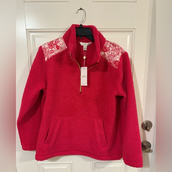 Lilly Pulitzer Jackets & Blazers - Lilly Pulitzer Raspberry Fleece Quarter-Zip Pullover NWT